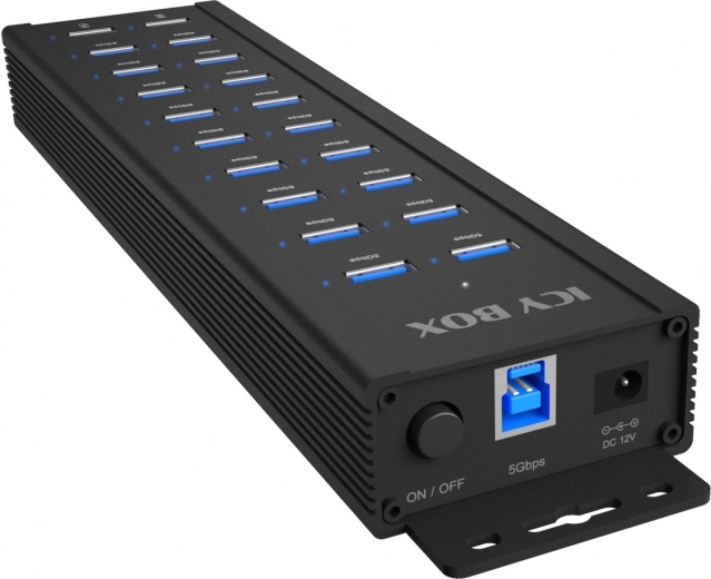 Icy Box IB-HUB1720-U3 hub USB de 20 puertos con alimentación de 96 W