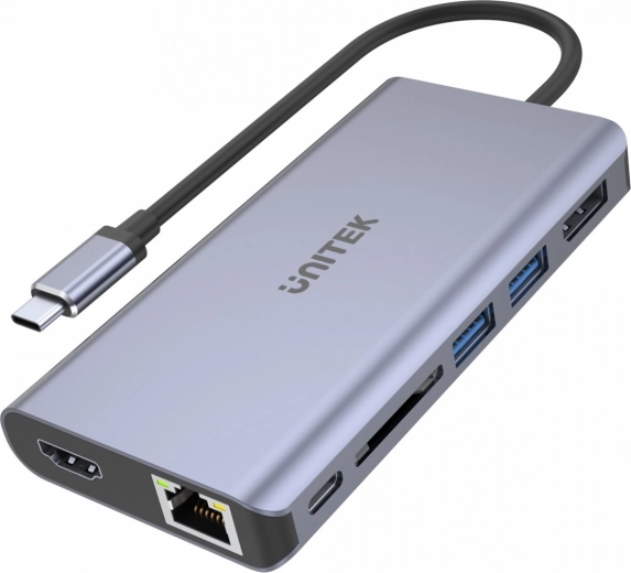 Hub USB-C multifunción 2x USB 3.1, HDMI 2.0, DP 1.4, RJ45, SD, Power Delivery