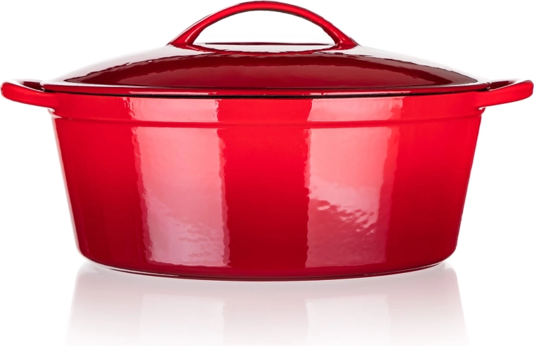 Asador ovalado de hierro fundido con tapa 6,7 l rojo EXCELLENT