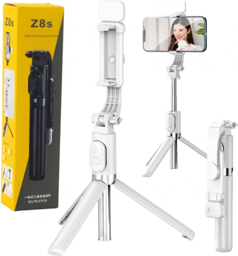 Palo selfie con trípode y control remoto Bluetooth Z8S, blanco