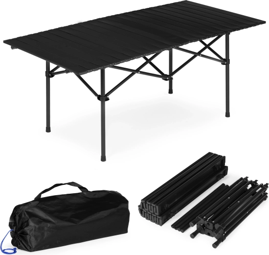 Mesa de camping plegable 120 × 55 cm con bolsa, negra, MultiGarden