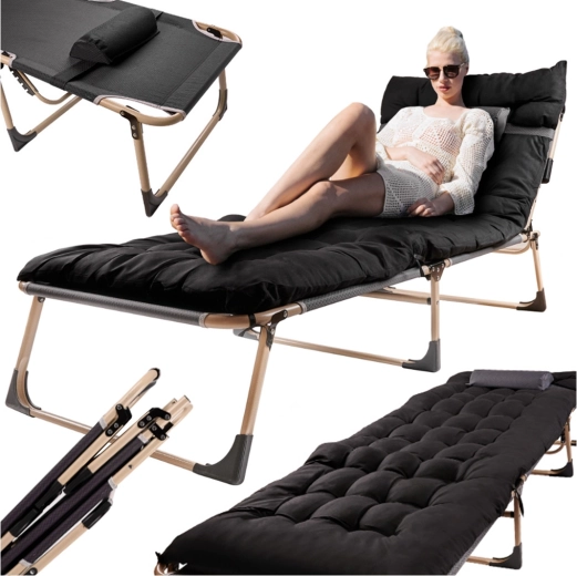 Cama turística plegable LUARO con colchón, 193 cm, negra