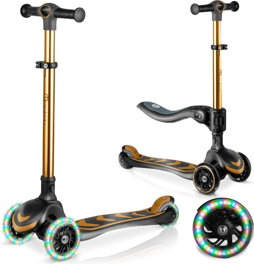Patinete de equilibrio de tres ruedas para niños con asiento Nukido Flippo – dorado
