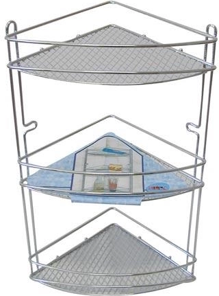 Estantería de baño esquinera de cromo, 3 niveles, 20,5 × 20,5 × 44 cm