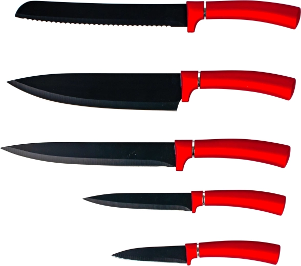 Juego de cuchillos de cocina Kitchisimo con revestimiento antiadherente, 5 piezas, rojo