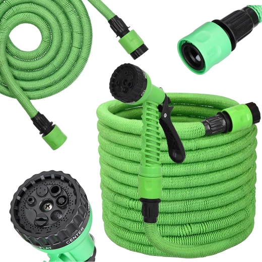 Manguera de jardín extensible 1/2 con pistola y conectores rápidos