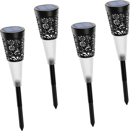 Lámparas LED solares de jardín con diseño floral, 5 LED, juego de 4 unidades