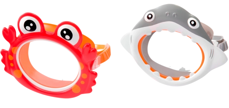 Gafas de buceo infantiles con diseño de cangrejo y tiburón, 3–8 años