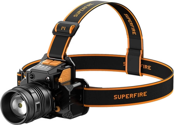 Linterna frontal Superfire 350 lm con carga USB y powerbank