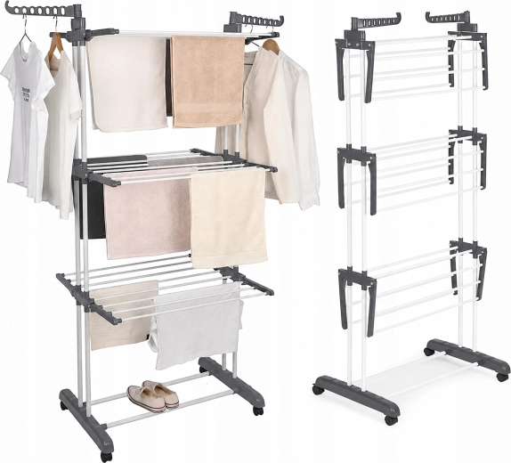 Tendedero de pie plegable XXL con ruedas para ropa, hasta 50 kg