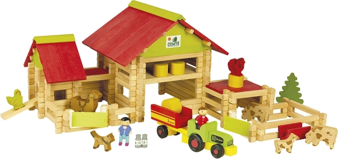 Jeujura construcción de madera granja grande con tractor y animalitos – 220 piezas