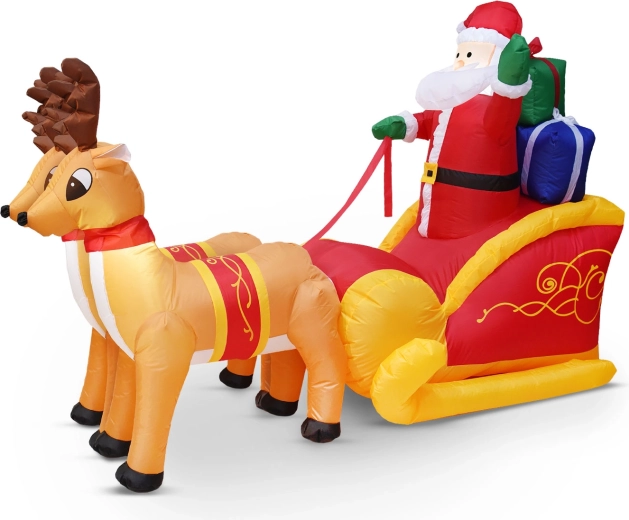 Papá Noel inflable en trineo de 230 cm con iluminación LED