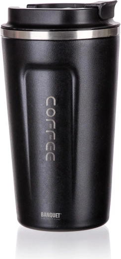 Taza térmica de viaje 450 ml negra de acero inoxidable
