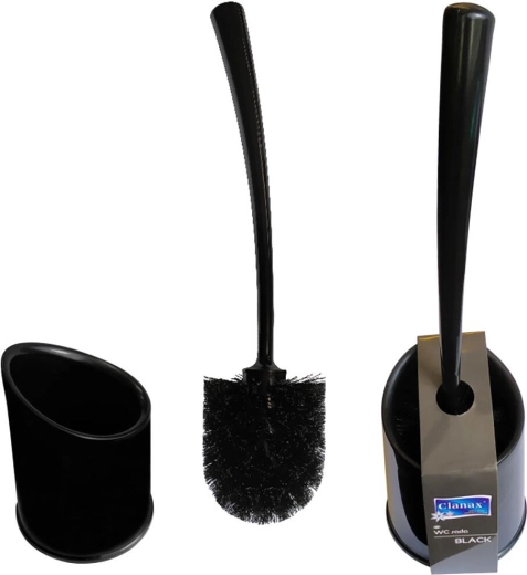 Juego de WC redondo de plástico con escobilla de 8 cm – negro