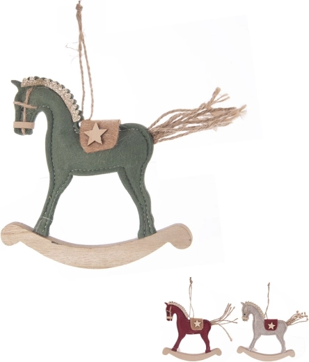 Adorno colgante navideño de caballo de madera y fieltro (3 variantes)