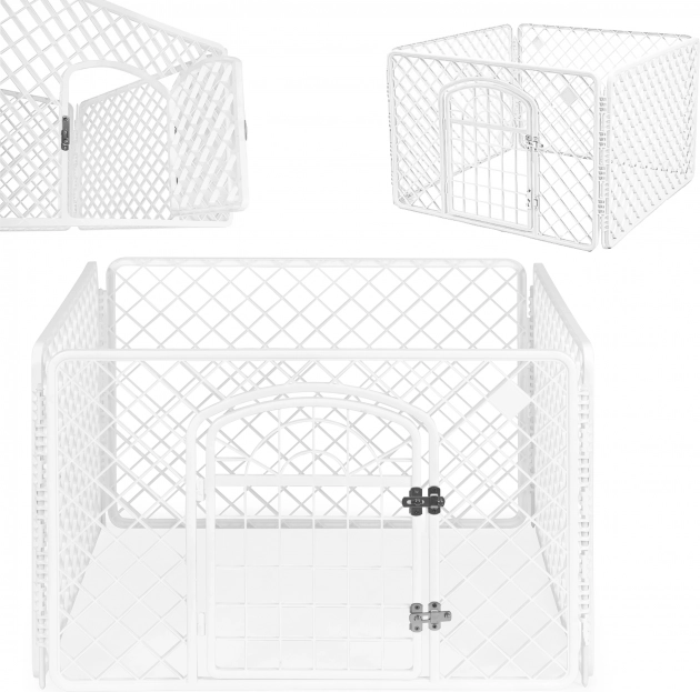 Corral/parque blanco de plástico para perros y gatos PETSI 4 paneles 91 × 91 × 60 cm
