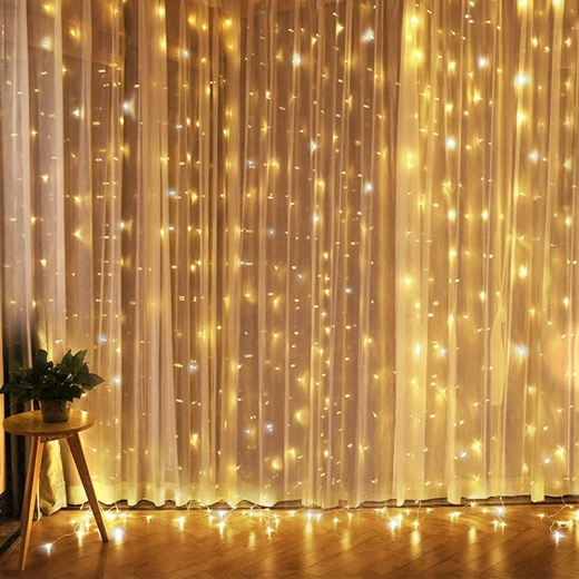 Solight cortina LED navideña para ventana plateada 300 mini LED con temporizador, 8 funciones, USB