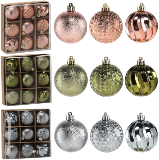 Set de bolas navideñas de 6 cm en color oliva, cobre y grafito, 9 uds.