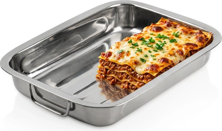 Fuente de horno de acero inoxidable Vilde 30,5 × 22,5 × 5 cm con asas plegables