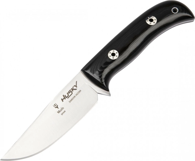Muela Husky 11M cuchillo outdoor 11 cm, Micarta negra pulida, funda de cuero