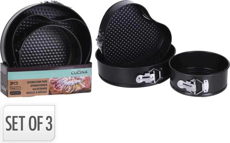 Set de moldes desmontables para tarta – 2× redondos y 1× corazón, superficie antiadherente