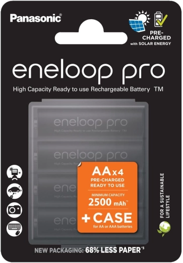 Baterías recargables Panasonic Eneloop Pro AA de 2500 mAh con estuche - 4 unidades