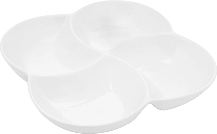 Cuenco de servicio de porcelana Regular dividido, 4 compartimentos, 26,5 cm, color crema