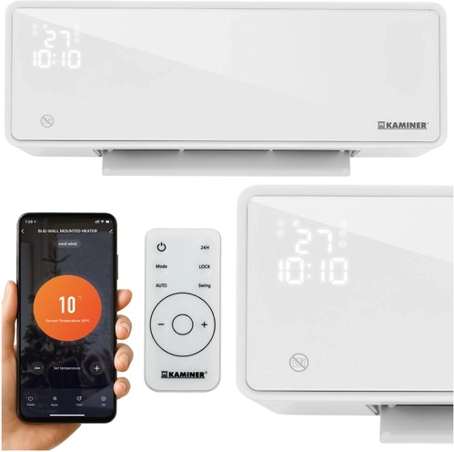 Cortina de aire KAMINER ZELVION con Wi‑Fi y control remoto 1000 W / 2000 W blanca