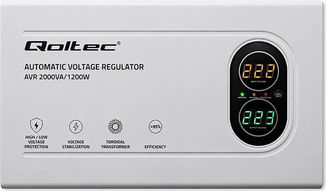 Qoltec estabilizador automático de tensión AVR 2000VA / 1200W con transformador toroidal