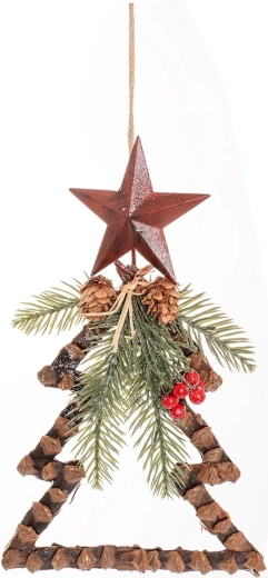 Decoración colgante en forma de árbol con estrella y adornos naturales 32 cm
