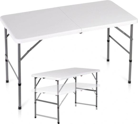 Mesa plegable de catering Vilde 2 en 1 blanca 120 × 60 cm, altura 49/73,5 cm