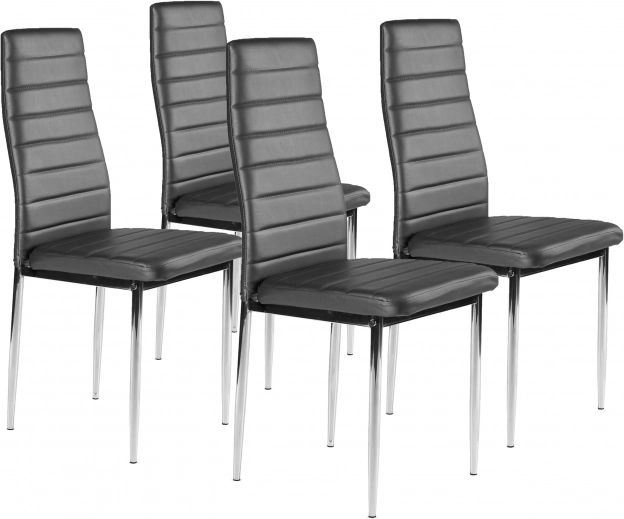 Juego de 4 sillas de comedor de cuero ecológico, grises, patas cromadas