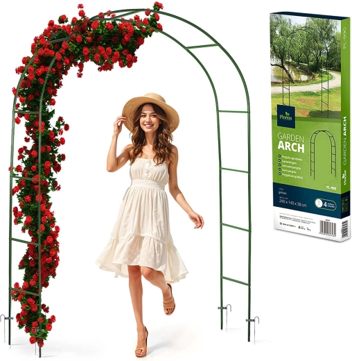 Pérgola arqueada de jardín 240 cm – verde oscuro, acero con recubrimiento en polvo