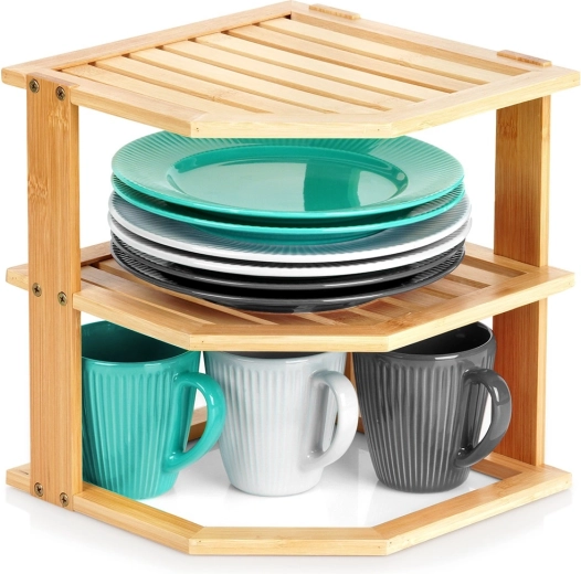 Estante de esquina de bambú para cocina 25 × 25 × 27 cm