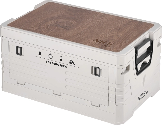 Caja de almacenamiento plegable con tapa y tablero de madera 32 l, beige