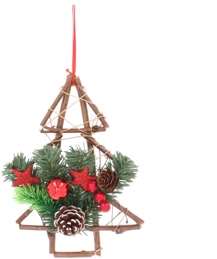 Decoración navideña colgante de madera con forma de árbol con piñas 25 cm