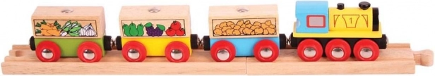 Bigjigs Rail tren de carga con verduras y vías