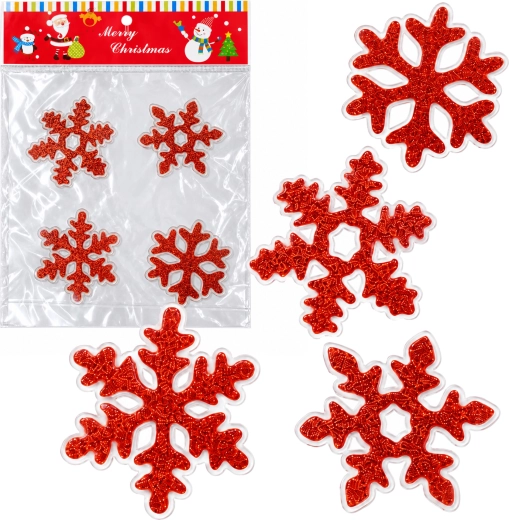 Decoración navideña de gel para ventanas con copos de nieve rojos - 1 unidad