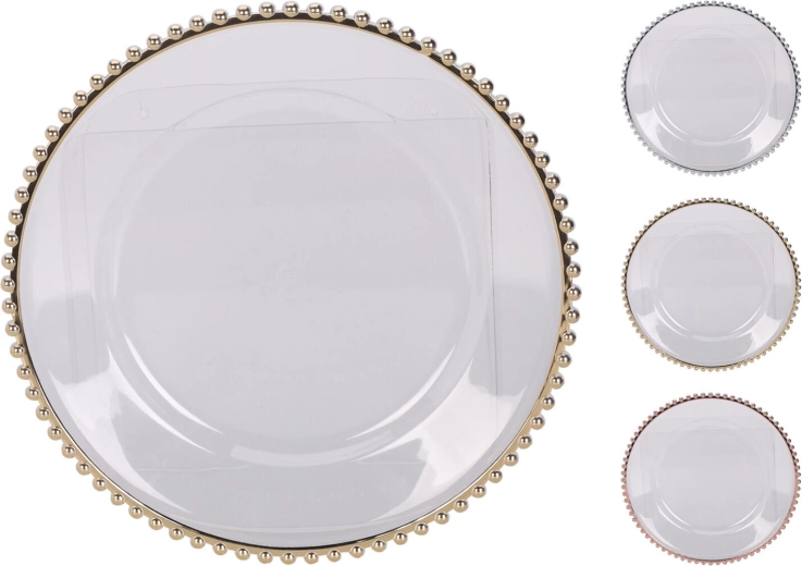 Plato de plástico de 33 cm con borde de color, transparente