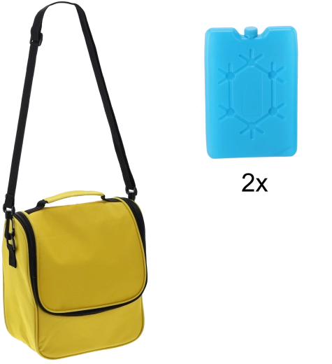 Bolsa térmica amarilla de hombro 6 l con dos acumuladores de frío