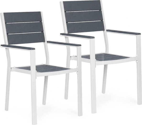Juego de 2 sillones de jardín de acero y HDPE, gris‑blanco – MultiGarden