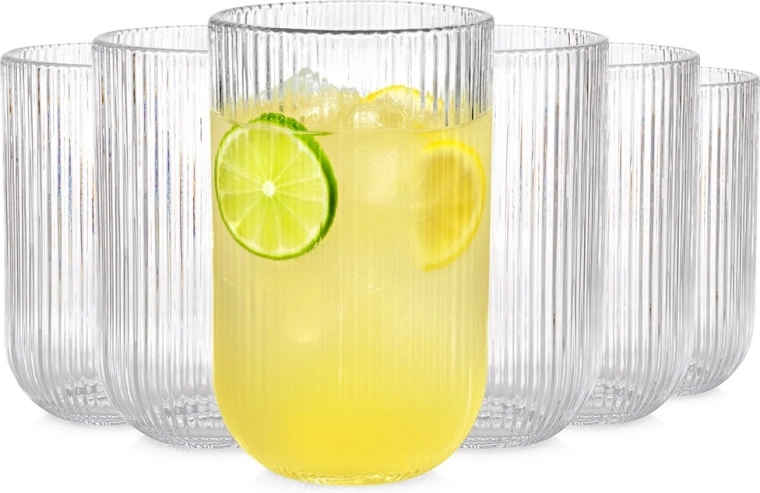 Juego de vasos 400 ml Vilde, 6 uds – vasos acanalados transparentes para bebidas