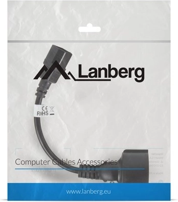 Cable de extensión de alimentación IEC 320 C14 a Schuko, 20 cm, negro