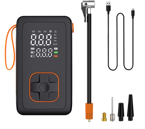 Bomba de aire portátil recargable y powerbank 7,4 V para coche, bicicleta y pelotas