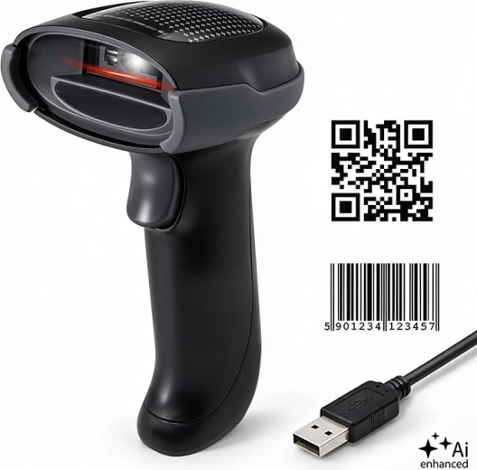 Lector de códigos de barras 1D y 2D Qoltec con USB