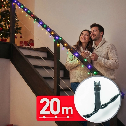 Cadena de luces LED multicolor de 20 m, 400 LED con cable verde