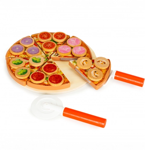 Pizza de madera para cortar con velcro, 27 piezas