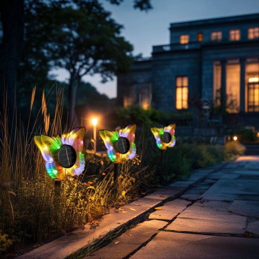 Lámpara solar de jardín con estaca en forma de mariposa amarilla con LED