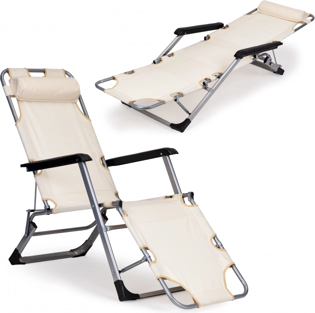 Tumbona de jardín plegable 2 en 1 con reposacabezas, beige, MultiGarden