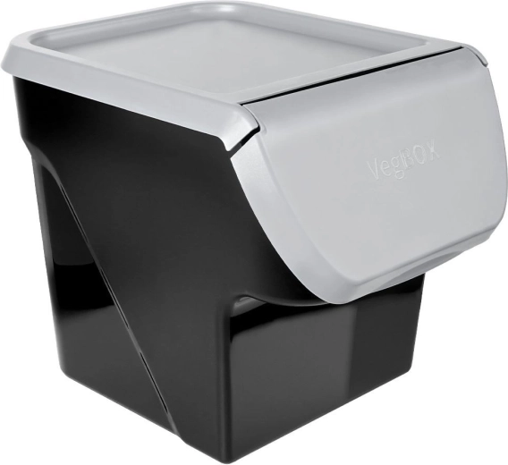 Caja de plástico para fruta y verdura con tapa abatible 13 l, gris